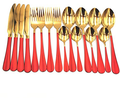 Geschirr Set 16 stücke Besteck Set Edelstahl Besteck Box Gabeln Messer Löffel Küche Geschirr Set Box essgeschirr (Color : 16pcs Red)