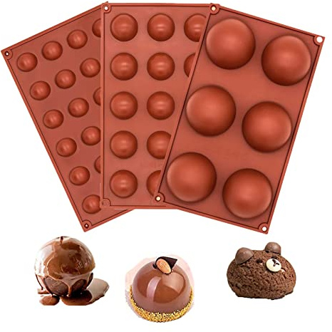 Eiswürfel Schokolade basteln 3 Stück Silikonform Kugel, Silikonform Halbkugel Backform, Silikonform Kugel Schokolade, Mousse Form(6 Löcher Halbkreis Ø 6,7 cm 15Löcher Halbkreis Ø 4 cm 24Löcher Ø 3 cm)