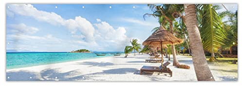 MuchoWow® Balkon Sichtschutz Sichtschutzmatte Balkonbanner Abdeckung für Terrasse Balkon Windschutz Blickdicht Wetterfest 300x110 cm Strand - Meer - Palmen
