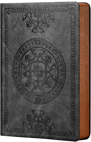 CAGIE Journal for Men, Daily Journal Notebook – 288 Lined Pages, Leather Soft Cover, 180° Lay Flat Notebook, 5.7'' X 8.3'', Women Travel Diary & Gift,Vintage Antique Embossed Design