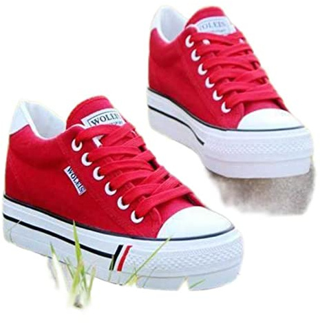 DSAI 2022 Primavera Donna Interna Allungamento Cuneo Scarpe Da Ginnastica Sneakers Da Donna Sneakers Casual Piattaforma Sneakers-rosso, 35
