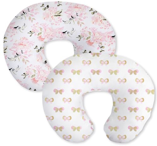 Little Grape Land Nursing Pillow Covers 2 Pack, Soft & Breathable Removable Breastfeeding Pillows Covers for Feeding Pillows, Nursing Pillow Slipcover for Baby Girls Boys, (Butterfly & Floral)