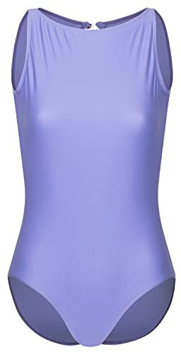 tanzmuster Ballett Trikot Damen ärmellos - Birte - BH-Pad-Einschub - Cut-Out Rücken - geraffter Ausschnitt - flieder 36 - Tanz Body - Ballettkleidung für Erwachsene
