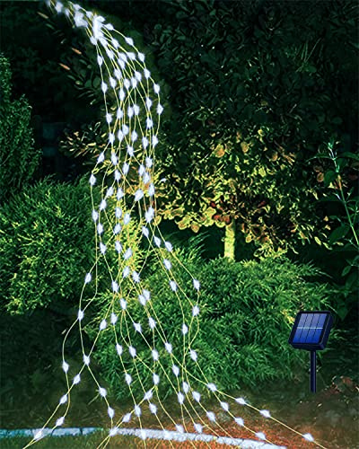 Joysing Solar Lichterkette Aussen 1M 100 LED Lichterschweif | 8 Modi Wasserfall Lichterbündel Wasserdichte Lichterstrang für Gießkanne Pflanzen Terrasse Balkon Garten Deko