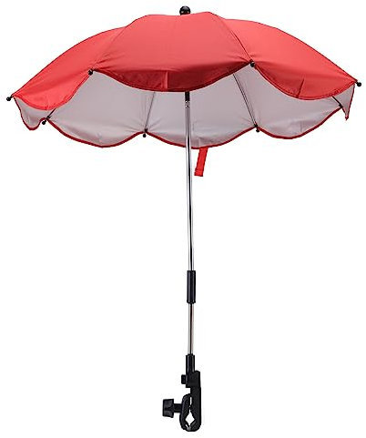 14in Baby Kinderwagen Sonnenschirm, Universal-Baby-Kinderwagenschirm mit Klemme UV-Schutz Einstellbar Kinderwagen Sonnenschirm Sonnenschirm für Kinderwagen, Stubenwagen, Rollstuhl (Rot (Silberkleber))