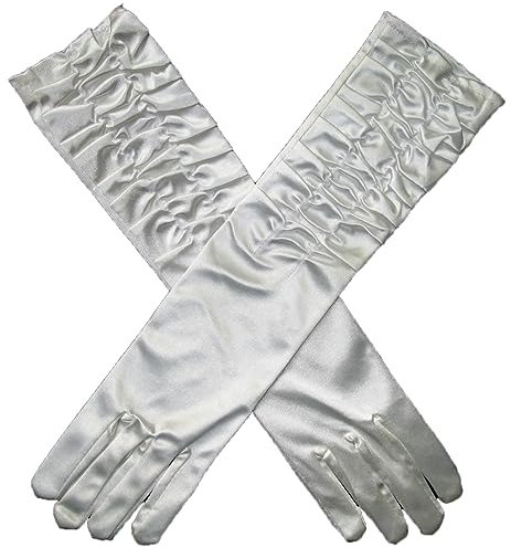 LJRPUPY Weiße Brauthandschuhe für Hochzeit, Party, geraffte Handschuhe, Halloween-Kostüm-Handschuhe für Frauen und Mädchen, Beige, EinheitsgröÃŸe