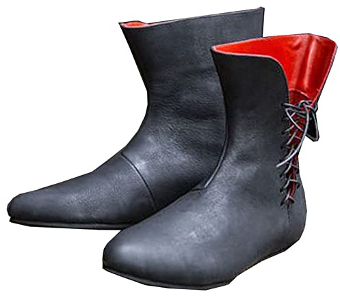 Medievale PU Stivali in Pelle Scarpe retrò delle Donne degli Uomini Cavaliere Corto Stivaletti Piatto Jazz Stivali di Modo per Le Donne Cosplay Festival Larp Scarpe per Cosplay,Nero,41