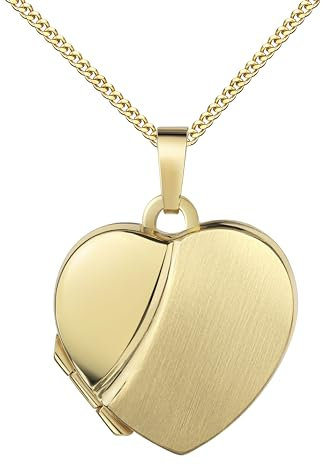 JEVELION Damen-Medaillon Herz 585 Gold 14 Karat Herz-Amulett für 2 Bilder zum Öffnen für Damen mit Halskette und Schmuck-Etui Mit Panzerkette 925 Silber vergoldet - Kettenlänge 40 cm.