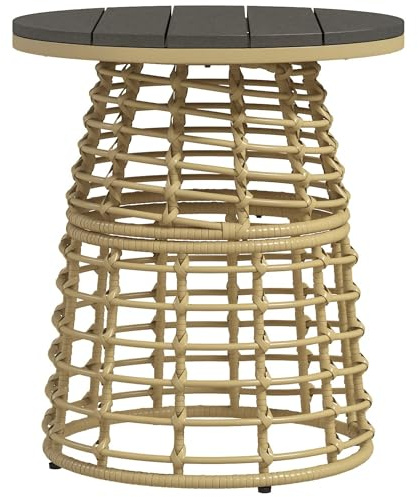 Outsunny Garten-Couchtisch, runder Outdoor-Beistelltisch aus Harz in Rattan-Optik Metall und Kompositplatte, Abm. Ø45 x 50H cm