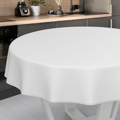 Nappe en Toile cirée Lavable, pour Table de Jardin, extérieur et intérieur, Ronde, 100 cm, avec Ourlet, Blanche