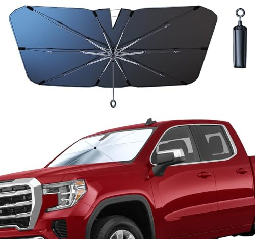 JDDRY Front Windshield Sun Shade with Pull Cord, Umbrella Sun Shade for Windshield, 2024 Car Umbrella Front Sun Shades Cover for Pickup/Large SUV/Truck/Minivan (150x82cm)