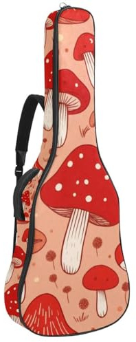 Universale Tasche für Akustikgitarre, wasserdichte Gigbag mit Zubehörfach, mehrere Taschen, rotes Pilzmuster, mehrfarbig, 42.9x16.9x4.7 in, Gitarrentasche