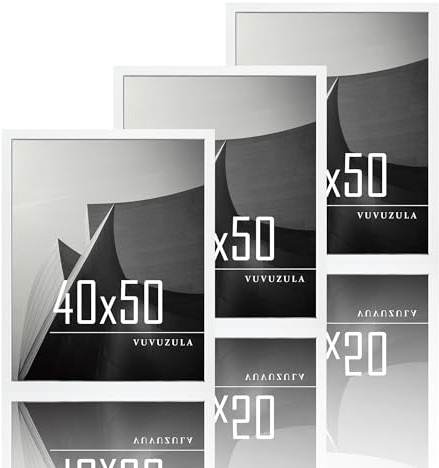 VUVUZULA Bilderrahmen 40x50cm Weiß Holz Fotorahmen Holzrahmen MDF Rahmen 40x50cm 3er Set