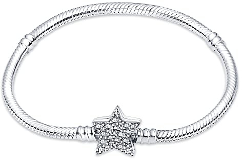 KUNSIR Joyería Pulsera de Mujer plata 925 Compatible con Abalorios, Serpiente Pulsera Compatible con Pandora Abalorios,Los Mejores Regalos para Chicas B2