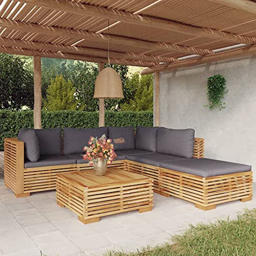 THOYTOUI 6-TLG. Garten-Lounge-Set, Lounge möbel Outdoor Biergartengarnitur Gartenlounge Set Gartengarnitur Set Geeignet für Terrasse Veranda Balkon Garten mit Kissen Massivholz Teak