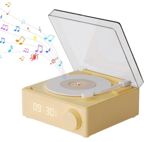 Wireless Record Player Speaker - Vertical Turntable with Alarm Clock, Smart Speakers | Portable Vinyl Record Player with Built-In Speakers, Retro Music System for Bedroom, Garage, Outdoor Use