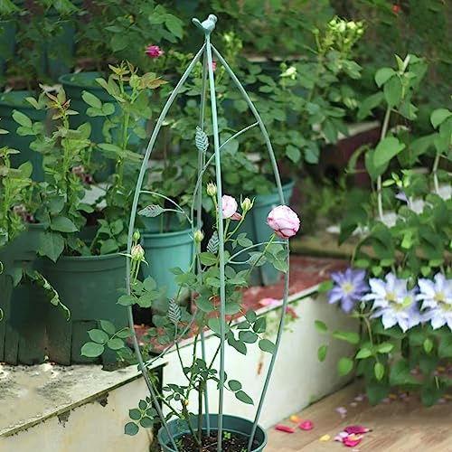 Enrejado de metal de hierro vintage para jardín, estilo envejecido, con decoración de pájaros, soporte para plantas trepadoras, flores, arbustos, verduras, color verde, 1 metro