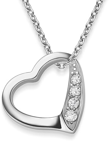 Amoonìc Herzkette Silber 925, Halskette Damen verstellbar 45-50cm | Herzanhänger Ich liebe Dich Echt Silber mit Steinen, Kette Damen mit Herz, Frauen Schmuck Geschenk für Sie Mama Freundin