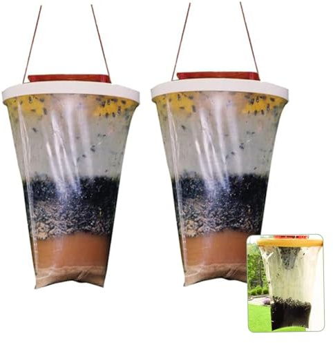 2 pièges à mouches extérieurs à suspendre efficaces Pièges à mouches d'extérieur Pièges à mouches jetables d'intérieur Sacs à mouches polyvalents pour maison Jardin Pièges à mouches d'écurie Piè