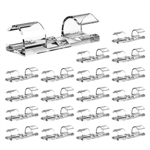 Selbstklebende Kabel-Clips – 20 Stück Kabel-Management-Clips, transparente Kabel-Clips, Kabel-Management, transparente Drahthalter, Kabel-Clips für Zuhause, 20 Stück