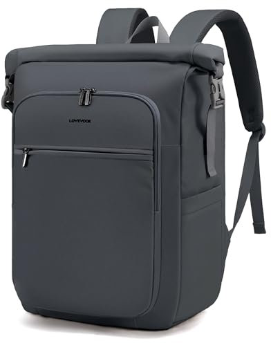 LOVEVOOK Rolltop Rucksack Damen Herren, Wasserdicht 17 Zoll Laptop Rucksäcke Backpack, Groß Rollrucksack Tagesrucksäcke Reiserucksack Daypack für Schule Uni Reise Radfahren, Grau