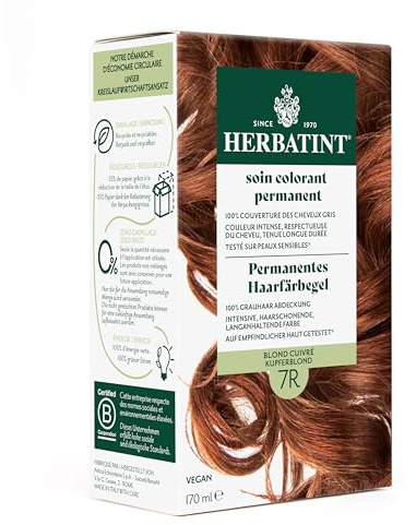 Herbatint Permanentes Haarfärbegel 7R Kupferblond – 170 ml I Ohne Ammoniak, optimale Grauhaarabdeckung I Auf empfindlicher Haut getestet, mit 8 Pflanzenextrakten