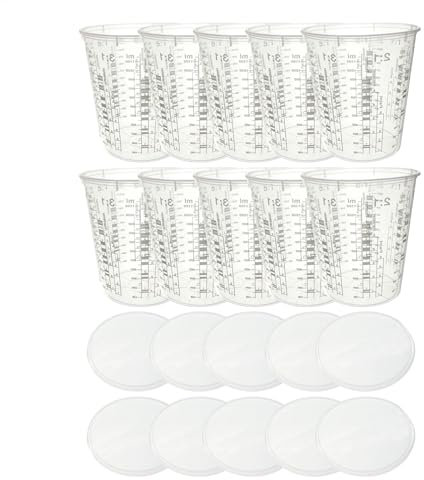Vasos medidores, tazas de mezcla, diseño transparente preciso, material resistente, cubierta conveniente, gran capacidad, volumen preciso, construcción ligera, colador de pintura para obras de arte
