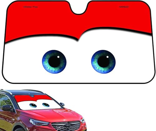 Pare-soleil de voiture, yeux de dessin animé, protection solaire pour pare-brise avant de voiture, livré avec sac de rangement, pour certaines berlines, Va-ns et SUV (rouge)