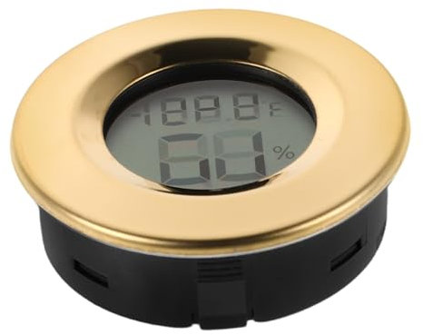 BESTYASH Mini Digital Reptile Humidity Gauge and Hygrometer Indoor Temperature and Humidity Meter for Reptile Tank and Home Use Lcd Display, Embedded Round Gold Design