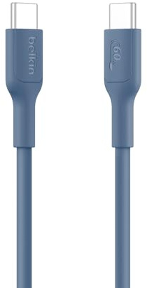 Belkin Eco USB-C to USB-C Cable 3.3ft, 60W - Soft, Braided, Flexible Fast Charging Cable, Type C Charger Cord for iPhone 16, Galaxy S25, Pixel 9, MacBook, iPad Pro, & More - Blue