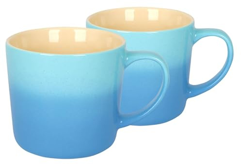 Argon Tableware Blue Ombre Coffee Mug 330ml - Pack of 2 - New Bone China Tea Mug, Vegan Friendly Ceramic Cup, Glazed Stoneware Style Drinkware, Microwave Dishwasher Safe