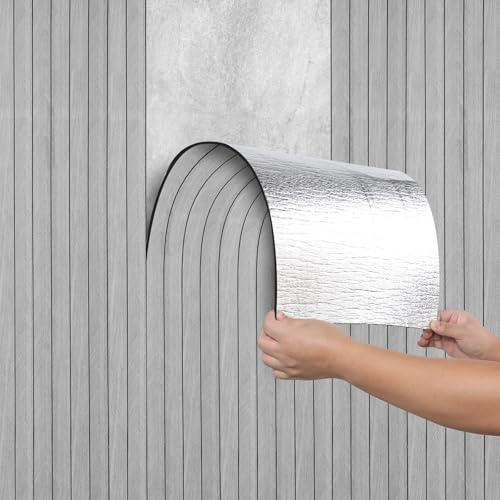Camiraft Peel and Stick Wall Panels Self-Adhesive Wood Effect Wallpaper Waterproof Insulating Wall Paper 3mm Thick Contact Paper for Kitchen,Living Room,Bedroom,Ceilings,Cabinets,Light Grey 40x300CM