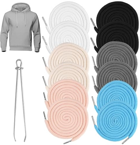 12 Piezas Cordón para Pantalones de Jogging, 130 CM Cordone per Pantaloni Della Tuta, Cordone Repuesto para Sudadera Universal con 1 Enhebrador, Cuerda de Repuesto Pantalon con Extremos Metálicos