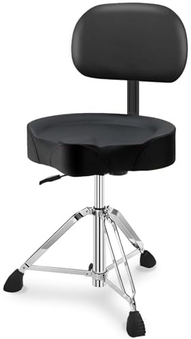 UPELLA Pro Schlagzeughocker mit Rückenlehne, robuster hydraulischer Trommel-Thron, ergonomischer Memory-Schaum-Trommelsitz, verstellbarer Schlagzeugstuhl, rutschfeste Basis, Trommelsattelbank für