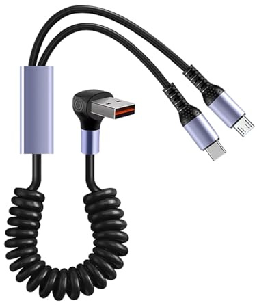 Whltzf Spring Coils Charging Cord For MicroUSB Phones/Tablets 66W Fast Speed Charging Type C Data Syncs Cable MicroUSB And Type C