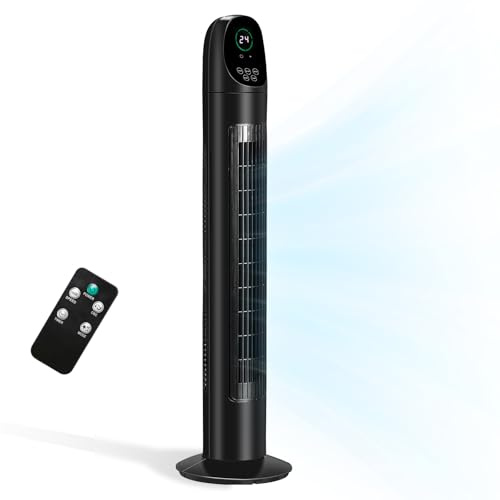 Bonnlo 34 Inch Oscillating Tower Fan with Remote Control - 80° Oscillation, 9 Hour Timer, 3 Speeds and 3 Modes, LED Touch Display, Bladeless Cooling Fan for Bedroom