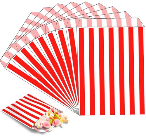 MOMAHUA 100 Pezzi Sacchetti Carta Rosso Piccoli,13x18cm Buste Regalo Sacchetti Alimenti|Caramelle|Cioccolatini|Biscotti,Party Bag per Halloween,Natale,Feste,Matrimoni