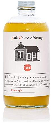 Pink House Alchemy Pineapple Shrub - 16 Ounce Handcrafted All-Natural Mixer Acidulated Syrup for Cocktails, Sodas, Waters and Mocktails using Fresh Vinegar, Botanicals and Fruits