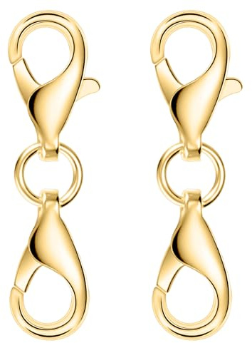 2 chiusure a catena in oro, chiusura a moschettone, doppia apertura, estensione della catena, accorciatore, catene, chiusura a strappo, per fai da te, bracciali, gioielli