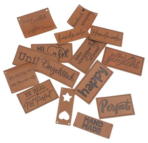 15 Kunstleder Label zum Annähen,Handmade Label Kleidung,DIY-Projekte,braune Nähetiketten Set 15 Stück,langlebig,waschmaschinenfest,Etiketten,Einnähen,Nähen,DIY,Nählabel,Textiletiketten,Nähzubehör