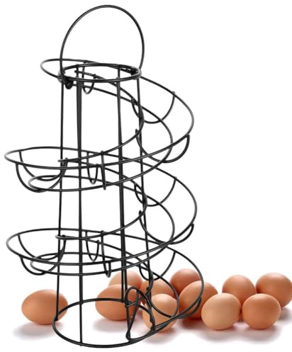 NONDK Huevera de Cocina, Cesta para Huevos en Espiral, Práctica Rejilla para Almacenamiento de Huevos de Hierro, Rejilla de Almacenamiento Negra