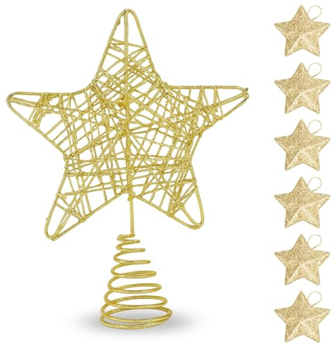 7-teilig Christbaumspitze Stern, Weihnachtsbaumspitze in Gold, Sterne für Festliche Christmas Decorations, Zuhause oder Geschäft, Wiederverwendbar
