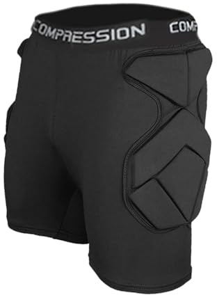 Folpus Torwartshorts, Hüftschutz, gepolsterte Kompressionsshorts, Oberschenkelschutz für Snowboard, Baseball, Fußball, W Crotch Protector, Xl