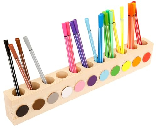 Buntstifthalter aus Holz, Stiftehalter Schreibtisch Holz mit 11 Löchern Abgerundetes Eckendesign Stifthalter Dekorativer Kreativer Montessori Buntstifte Organizer für Schule Büro Zuhause 41,5x7x4cm