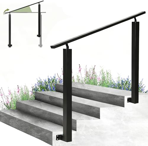 Treppengeländer Außen 3 Stufen 100 CM, Winkelverstellbar Schwarz Handlauf Geländer für Innen und Außen, Aufmontage, Geländer Treppe für Treppen, Brüstung, Terrassen, Balkon (Seitliche Montage)