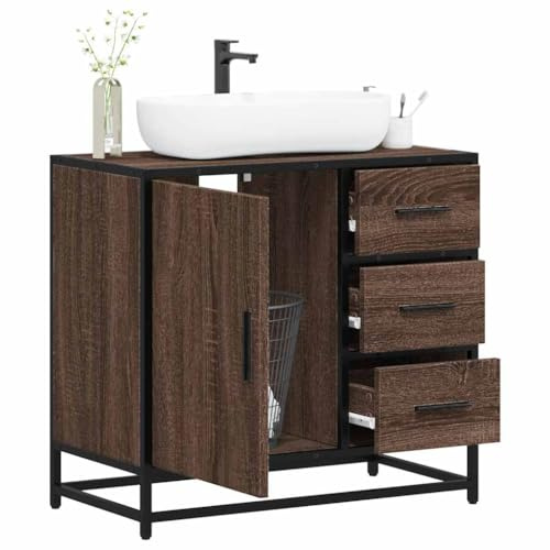 Mobile lavabo da bagno stile retrò con telaio in metallo e ampio stoccaggio, design industriale elegante e resistente all'umidità per organizzazione essenziale