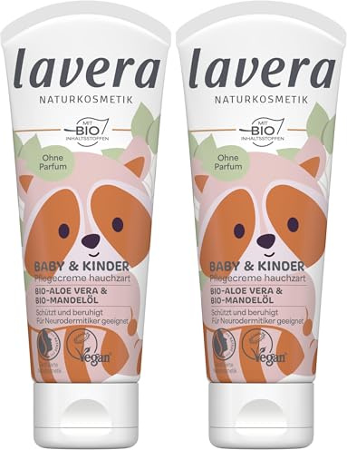 lavera Baby & Kinder Pflegecreme hauchzart - Neurodermitiker geeignet - feuchtigkeitsspendend - schützt & beruhigt - vegan - Naturkosmetik - 75 ml (Packung mit 2)