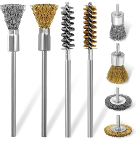 UieoKakeh Set di 8 Spazzole Metalliche per Trapano con Attacco Rotondo da 1/4 Pollice In Acciaio al Carbonio, Ruota In per La Pulizia, Rimozione Della Ruggine e Sbavatura.