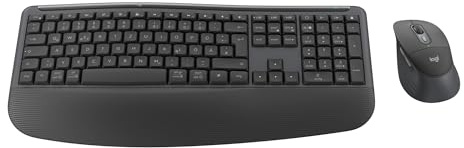 Logitech Signature Comfort Plus Combo MK880, kabelloses Tastatur-Maus-Set | Komfortable Tastatur in Standardgröße Handballenauflage, geräuscharmen Klicks, Bluetooth, Windows, macos, DEU QWERTZ-Graphit