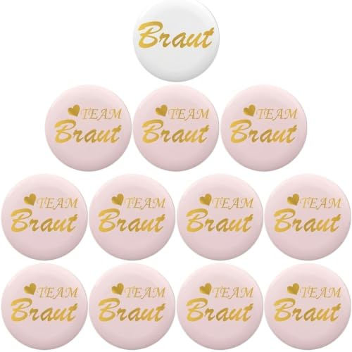 12 Stück JGA Accessoires Frauen, Team Braut Button Set – Party Buttons für Spiele, Hochzeit, Engagement Feiern